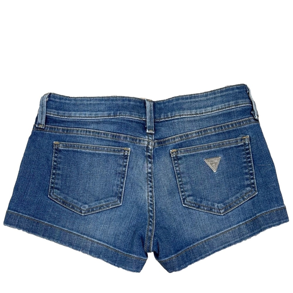 Y2K Guess Denim Shorts Metallic Triangle Logo Medium Wash Women's Sz 27
